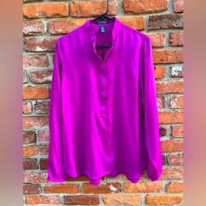 Lauren Ralph Lauren Women's L/S Blouse 1/4 Zip Purple Size XL